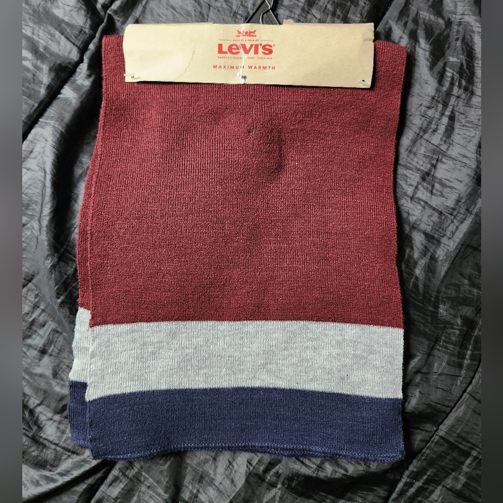 Levi's Unisex Scarf In Burgundy, Gray, and Navy Maximum Warmth NWT